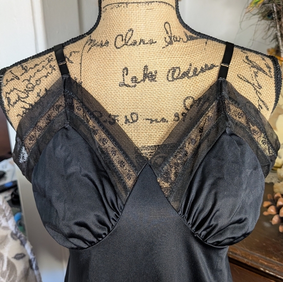 Vintage Lorraine Black Lace Slip Dress Sz 38 - Picture 14 of 15